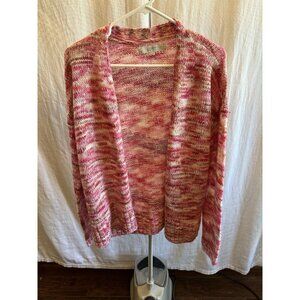 Loft Open Cardigan‎ Sweater Womens Size Small Pink Red Marled Speckle Girly